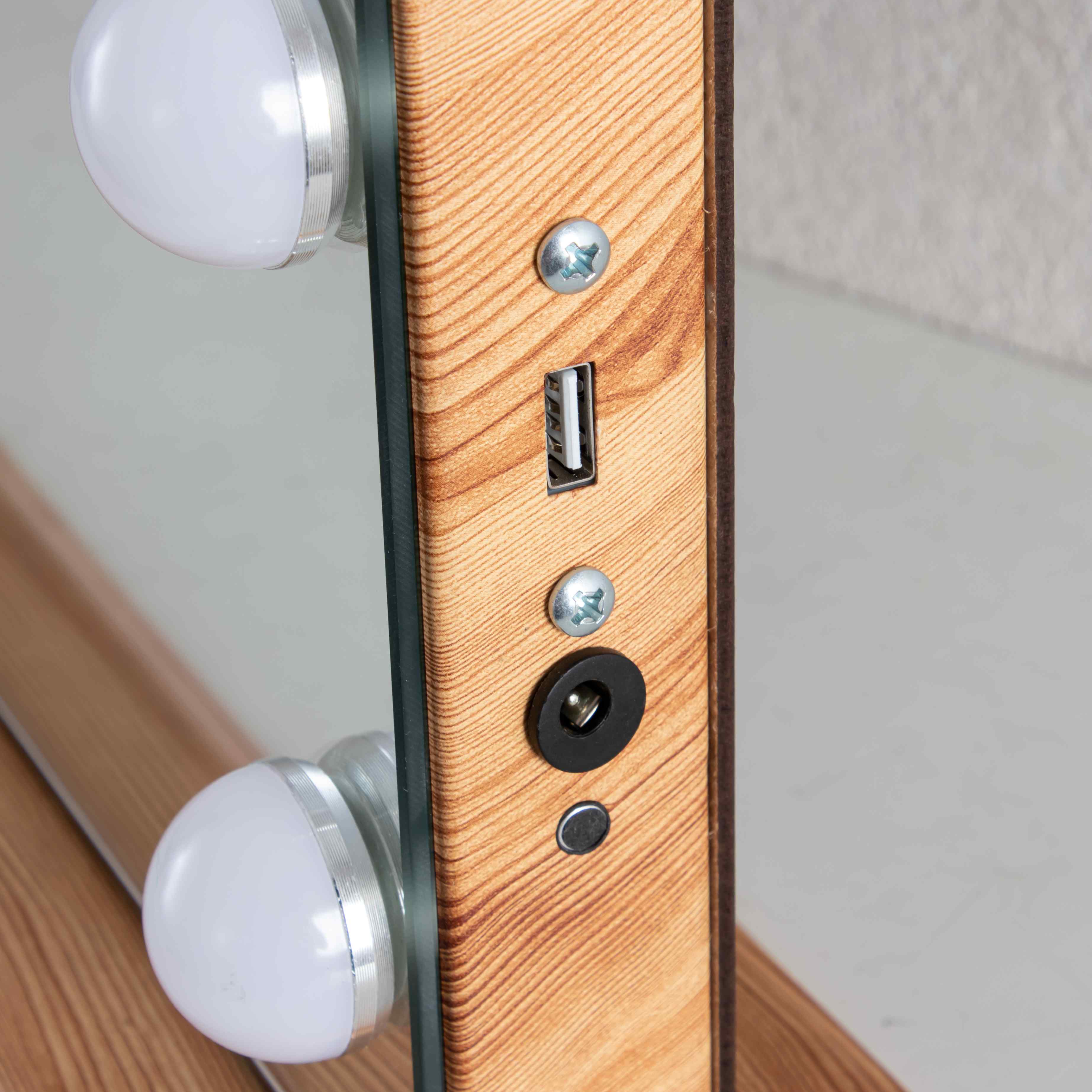 Hollywood LED Mirror 1003-04-A, Aluminum/Wood, Dimmable, 3000K-6000K