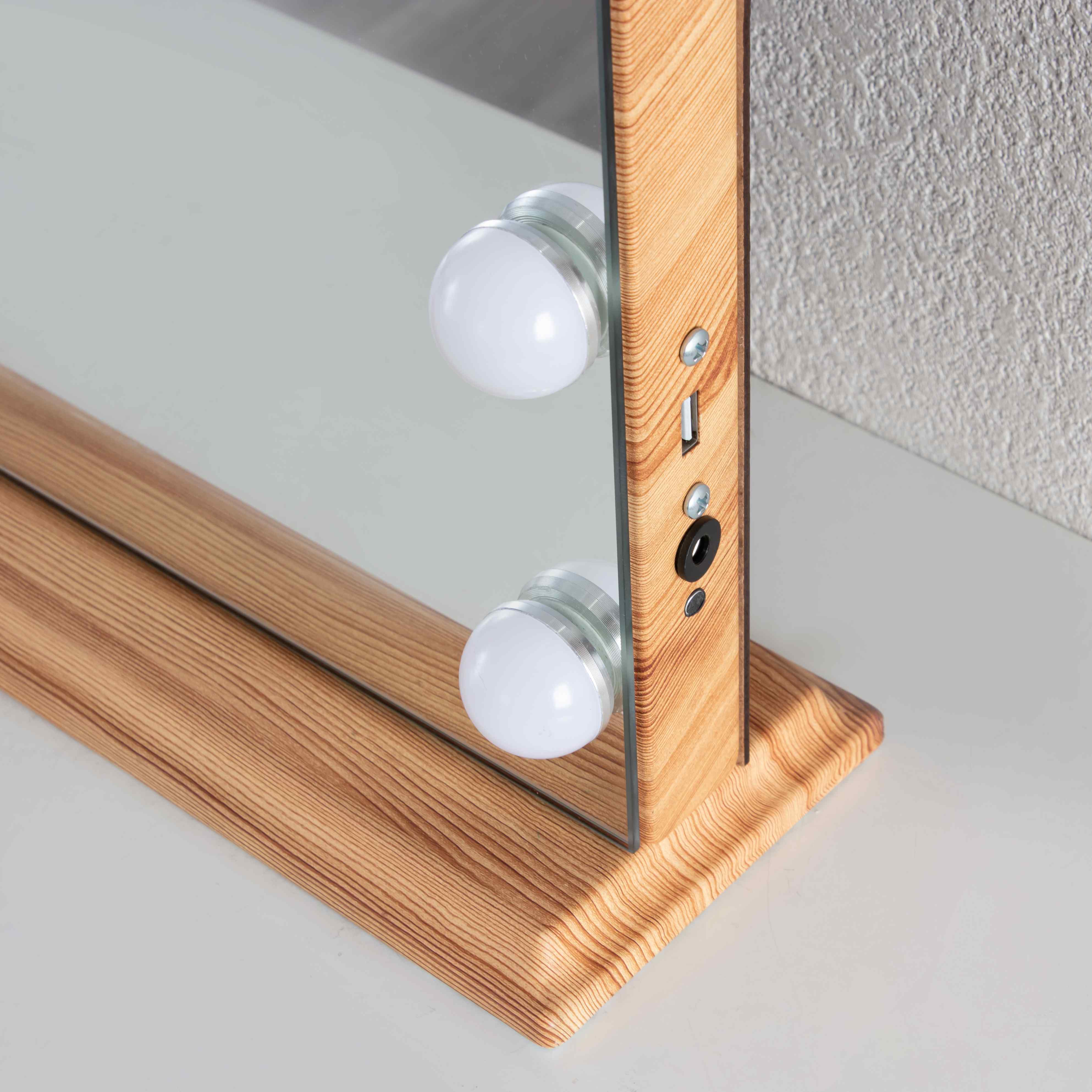 Hollywood LED Mirror 1003-04-A, Aluminum/Wood, Dimmable, 3000K-6000K