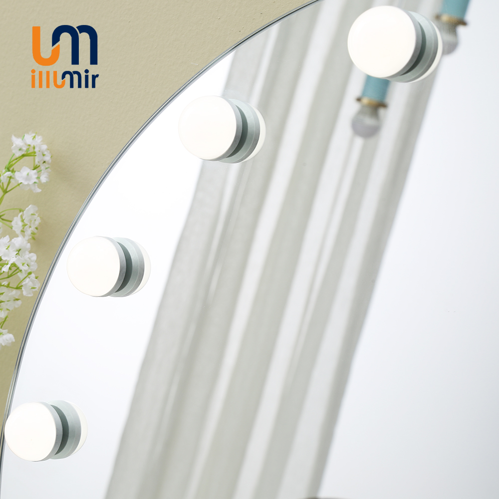 Luxury Round LED Makeup Mirror 1002-02, Dimmable 3000K-6000K, Wood Frame