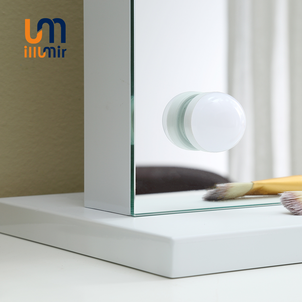 Portable LED Makeup Mirror 1002 Series - 3 Sizes, Wood Frame, Dimmable, BT Speaker