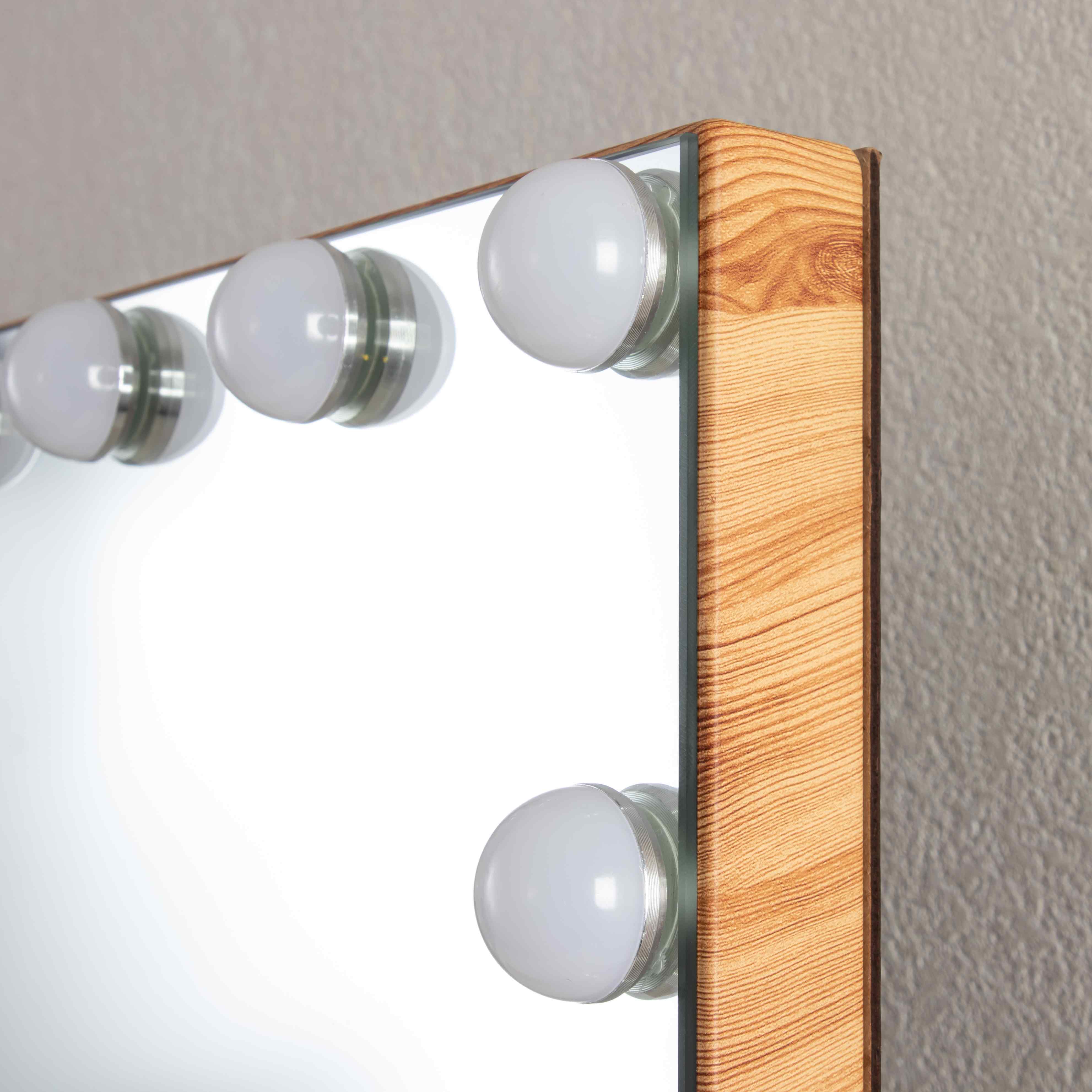 Hollywood LED Mirror 1003-04-A, Aluminum/Wood, Dimmable, 3000K-6000K