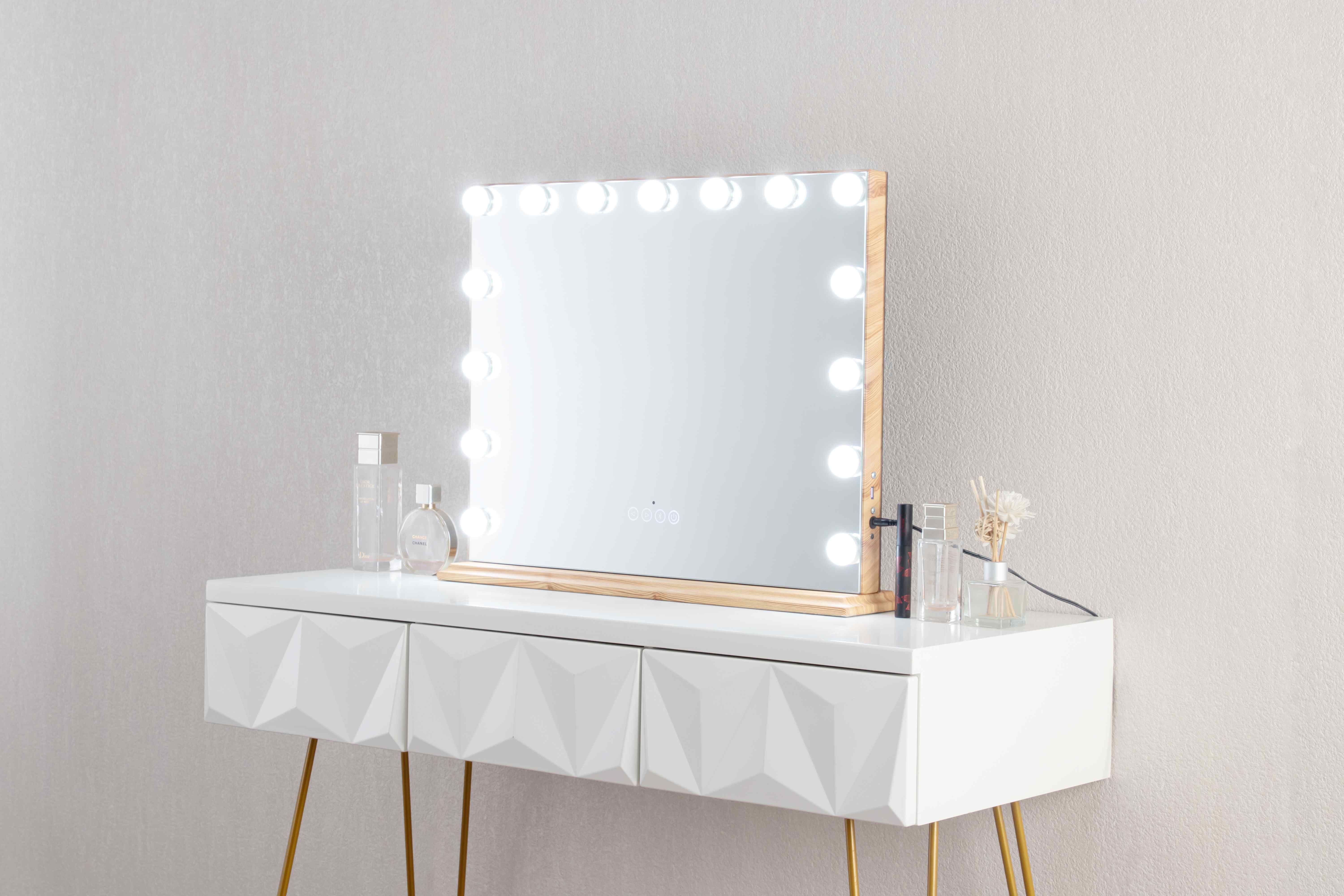 Hollywood LED Mirror 1003-04-A, Aluminum/Wood, Dimmable, 3000K-6000K