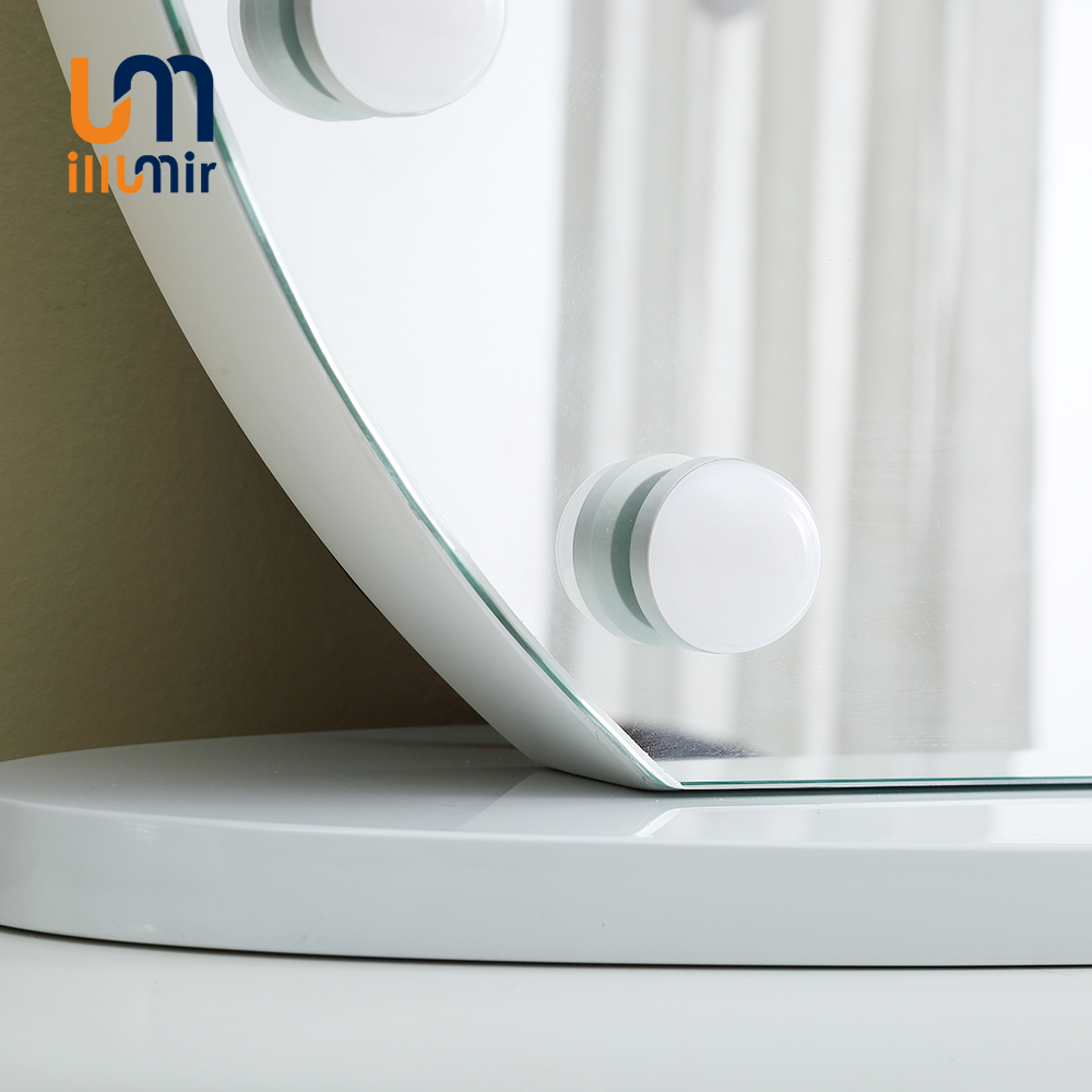 Luxury Round LED Makeup Mirror 1002-02, Dimmable 3000K-6000K, Wood Frame