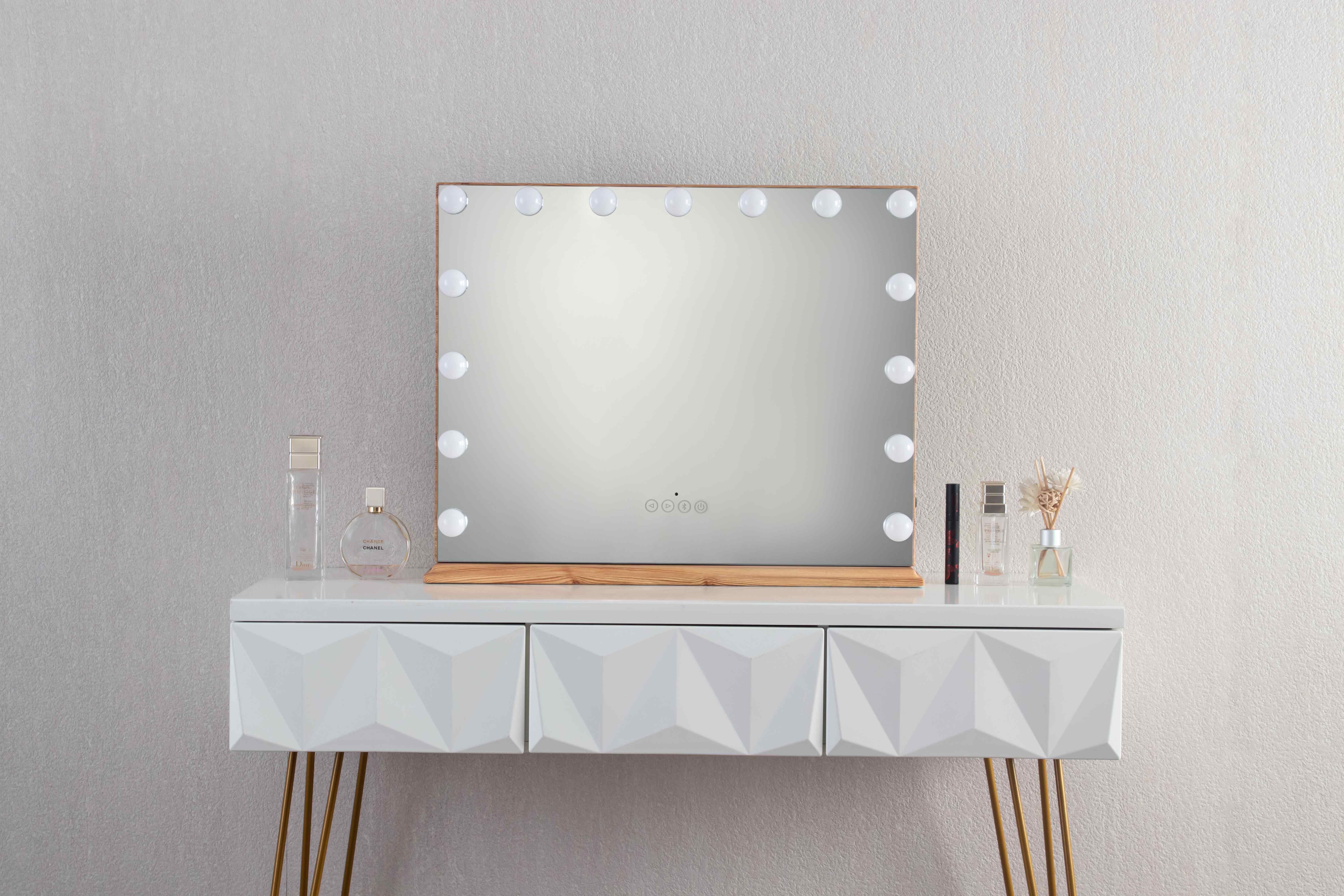 Hollywood LED Mirror 1003-04-A, Aluminum/Wood, Dimmable, 3000K-6000K